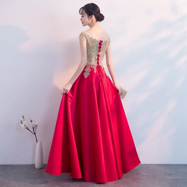Charming Burgundy Evening Dresses 2019 A-Line / Princess V-Neck Lace Flower Rhinestone Short Sleeve Backless Floor-Length / Long Formal Dresses