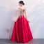 Charming Burgundy Evening Dresses  2019 A-Line / Princess V-Neck Lace Flower Rhinestone Short Sleeve Backless Floor-Length / Long Formal Dresses
