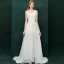 Moderne / Mode Ivoire Robe De Soirée 2019 Princesse V-Cou Appliques En Dentelle Paillettes Sans Manches Dos Nu Train De Balayage Robe De Ceremonie