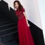 Chic / Belle Bordeaux Robe De Bal 2019 Princesse Encolure Dégagée En Dentelle Fleur Appliques Perle Faux Diamant Manches Courtes Longue Robe De Ceremonie
