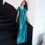 Scintillantes Bleu Marine Paillettes Robe De Soirée 2019 Princesse V-Cou Manches Courtes Dos Nu Longue Robe De Ceremonie