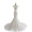 Charming White Trumpet / Mermaid Wedding Dresses 2021 Scoop Neck Pearl Lace Flower Cap Sleeves Chapel Train Wedding