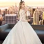 Modest / Simple White Wedding Dresses 2019 A-Line / Princess Scoop Neck See-through Lace Flower 3/4 Sleeve Backless Cathedral Train