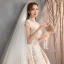 Vintage / Retro Chinese style Champagne Wedding Dresses 2019 A-Line / Princess High Neck Lace Flower Cap Sleeves Backless Royal Train