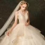 Elegant Champagne Wedding Dresses 2019 Ball Gown Backless Spaghetti Straps Sleeveless Cascading Ruffles Floor-Length / Long
