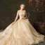 Scintillantes Champagne Robe De Mariée 2019 Princesse Encolure Carrée Glitter Brodé 3/4 Manches Dos Nu Royal Train