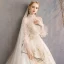 Eleganckie Szampan Suknie Ślubne 2019 Princessa Wysokiej Szyi Z Koronki Kwiat Cekiny Rękawy z dzwoneczkami Bez Pleców Trenem Królewski