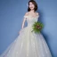 Charming Champagne Wedding Dresses 2019 A-Line / Princess Off-The-Shoulder Beading Appliques Lace Flower Short Sleeve Backless Royal Train