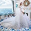 Chinese style Ivory Beading Wedding Dresses 2019 A-Line / Princess High Neck Bow Pearl Lace Flower Rhinestone Tassel Sequins 3/4 Sleeve Royal Train