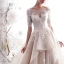 Luxury / Gorgeous Champagne Wedding Dresses 2019 A-Line / Princess Scoop Neck Beading Lace Flower 1/2 Sleeves Backless Floor-Length / Long