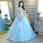 Affordable Black Puffy Quinceañera Prom Dresses 2018 Ball Gown Lace Flower Beading Pearl Tassel Off-The-Shoulder Backless Short Sleeve Floor-Length / Long