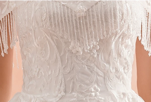 Charming Ivory Wedding Dresses 2019 A-Line / Princess Off-The-Shoulder Beading Tassel Lace Flower Appliques Pearl Short Sleeve Backless Royal Train