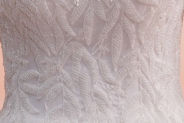 Chic / Belle Blanche Robe De Mariée 2019 Princesse Encolure Dégagée Perlage Gland En Dentelle Fleur Rose Bonbon Appliques Sans Manches Dos Nu Royal Train