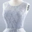 Chic / Beautiful Grey Cocktail Dresses 2019 A-Line / Princess Scoop Neck Lace Flower Pearl Sleeveless Backless Bow Short Formal Dresses