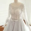 Luxury / Gorgeous Grey Prom Dresses 2018 A-Line / Princess Bow Handmade  Beading Sequins Scoop Neck Backless Long Sleeve Chapel Train Formal Dresses
