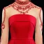 Chic / Belle Bordeaux Robe De Soirée 2019 Princesse Col Haut Perlage Cristal 3/4 Manches Dos Nu Train De Balayage Robe De Ceremonie