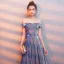 Modern / Fashion Starry Sky Purple Evening Dresses  2019 A-Line / Princess Off-The-Shoulder Glitter Polyester Sash Short Sleeve Backless Floor-Length / Long Formal Dresses