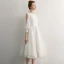 Elegant Ivory Homecoming Graduation Dresses 2019 A-Line / Princess Scoop Neck Tassel 3/4 Sleeve Tea-length Formal Dresses