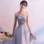 Elegant Grey Prom Dresses 2019 A-Line / Princess Off-The-Shoulder Lace Flower Pearl Backless Bow Sleeveless Floor-Length / Long Formal Dresses