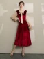 Vintage / Retro Burgundy Homecoming Graduation Dresses 2019 A-Line / Princess V-Neck Bow Suede Long Sleeve Tea-length Prom Dresses