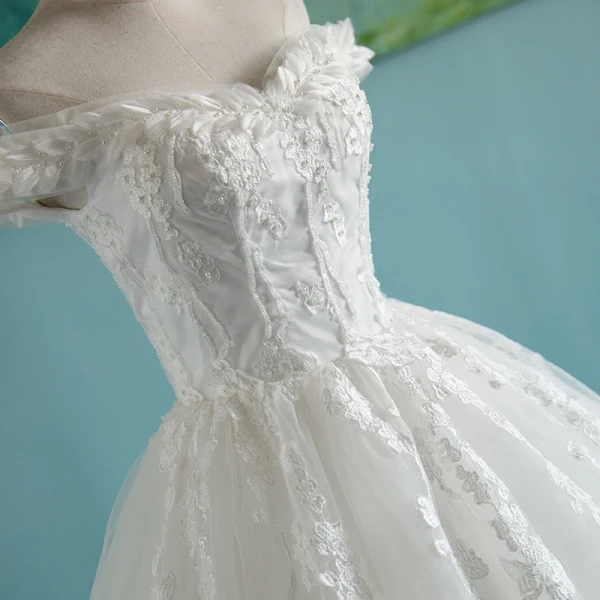 Elegant Ivory Wedding Dresses 2018 Ball Gown Appliques Pearl Off-The-Shoulder Backless Sleeveless Floor-Length / Long Wedding