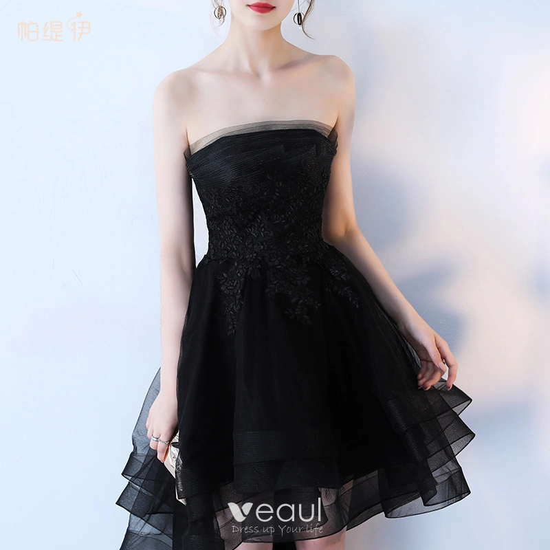 Charming Black Cocktail Dresses 2019 A-Line Princess Strapless Lace Flower Sleeveless Charming Black Cocktail Dresses 2019 A-Line Princess Strapless Lace Flower Sleeveless