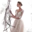 Elegant Champagne Wedding Dresses 2019 A-Line / Princess Scoop Neck Beading Lace Flower Appliques 1/2 Sleeves Backless Chapel Train