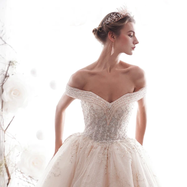 Luxury / Gorgeous Ivory Wedding Dresses 2019 A-Line / Princess Off-The-Shoulder Beading Crystal Lace Flower Sleeveless Backless Cathedral Train