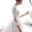 Elegant Ivory Wedding Dresses A-Line / Princess 2019 High Neck Beading Lace Flower 3/4 Sleeve Chapel Train
