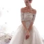 Luxury / Gorgeous Ivory Wedding Dresses 2019 A-Line / Princess Off-The-Shoulder Beading Lace Flower Short Sleeve Backless Royal Train