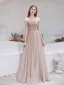 Charmant Rougissant Rose Robe De Soirée 2021 Princesse De l'épaule Perlage Étoile Paillettes 3/4 Manches Dos Nu Longue Robe De Ceremonie