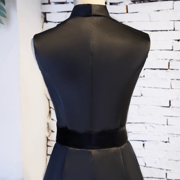 Vintage / Retro Black Prom Dresses 2019 A-Line / Princess V-Neck Sash Sleeveless Floor-Length / Long Formal Dresses