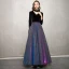 Sjarmerende Svart Stjernehimmelen Selskapskjoler 2019 Prinsesse Høy Hals Suede Glitter Polyester 3/4 Ermer Lange Formelle Kjoler