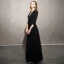 Élégant Noire Robe De Soirée 2019 Princesse V-Cou Noeud Paillettes Gland 3/4 Manches Longue Robe De Ceremonie