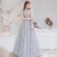 Sexy Silver Prom Dresses 2021 A-Line / Princess High Neck Beading Rhinestone Lace Flower Sleeveless Backless Floor-Length / Long Formal Dresses