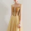 Sexy Gold Prom Dresses 2019 A-Line / Princess Strapless Beading Crystal Sleeveless Backless Floor-Length / Long Formal Dresses