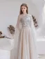 Charming High-end Grey Evening Dresses  2021 A-Line / Princess Scoop Neck Beading Rhinestone Sequins Sleeveless Floor-Length / Long Evening Party Formal Dresses