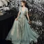 Fashion Green Evening Dresses  2021 A-Line / Princess Square Neckline Sequins Lace Flower Sleeveless Backless Floor-Length / Long Evening Party Formal Dresses