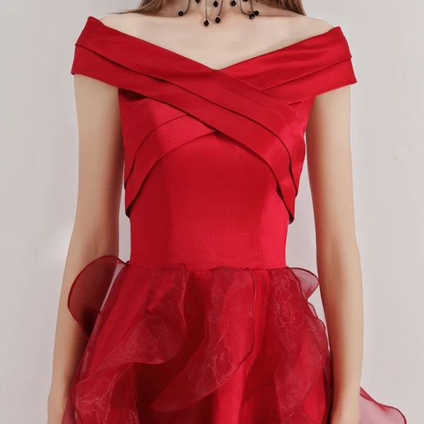 Chic / Beautiful Burgundy Cocktail Dresses 2019 A-Line / Princess V-Neck Sleeveless Ruffle Asymmetrical Formal Dresses