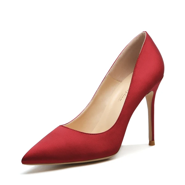 Chic / Belle Bordeaux Soie Satin Bureau OL Escarpins 2021 8 cm Talons Aiguilles À Bout Pointu Escarpins Talons Hauts