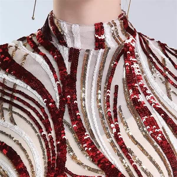 Luxury / Gorgeous Burgundy Evening Dresses  2019 A-Line / Princess High Neck Lace Sequins Short Sleeve Floor-Length / Long Formal Dresses