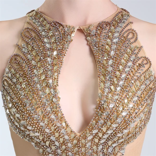 Luxury / Gorgeous Ivory Handmade  Beading Evening Dresses  2019 Trumpet / Mermaid Scoop Neck Crystal Rhinestone Sleeveless Split Front Sweep Train Formal Dresses