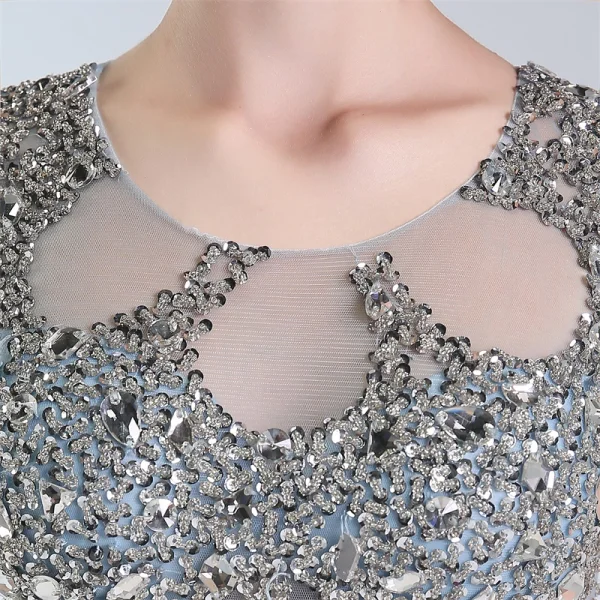 Sexy Bleu Ciel Transparentes Robe De Soirée 2019 Trompette / Sirène Encolure Dégagée Perlage Paillettes Mancherons Longue Robe De Ceremonie