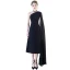 Chic / Belle Noire de retour Robe De Graduation 2018 Princesse Une épaule Avec Châle Dos Nu Sans Manches Thé Longueur Robe De Ceremonie