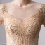 Luxury / Gorgeous Gold Handmade  Beading Evening Dresses  2019 Trumpet / Mermaid Scoop Neck Pearl Crystal Rhinestone Sequins 3/4 Sleeve Floor-Length / Long Formal Dresses