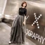 Charming Black Evening Dresses  2019 A-Line / Princess Scoop Neck Sequins 1/2 Sleeves Floor-Length / Long Formal Dresses