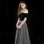 Elegant Svart Selskapskjoler 2019 Prinsesse Suede Av Skulderen Glitter Polyester Korte Ermer Ryggløse Lange Formelle Kjoler