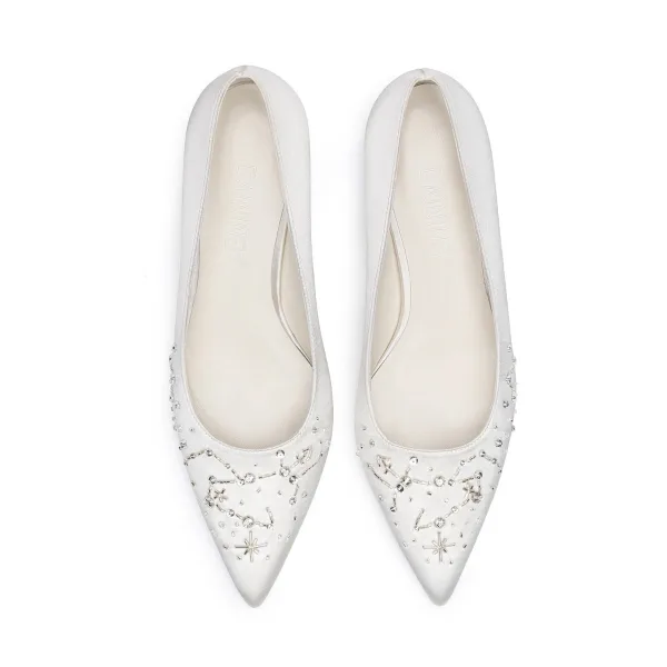 Mooie / Prachtige Ivoor Satijn Rhinestone Bruidsschoenen 2021 Leer 7 cm Naaldhakken / Stiletto Spitse Neus Huwelijk Pumps Hoge Hakken