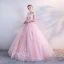 Chic / Belle Rose Bonbon Gonflée Robe De Bal 2018 Robe Boule En Dentelle Appliques Paillettes De l'épaule Dos Nu 1/2 Manches Longue Robe De Ceremonie