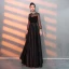 Elegant Black Evening Dresses  2019 A-Line / Princess Scoop Neck Suede Spotted Sash Long Sleeve Floor-Length / Long Formal Dresses